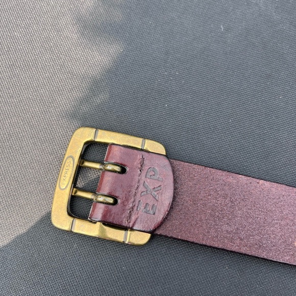 Express Brown Leather Belt with Brass Buckle - Picture 2 of 4